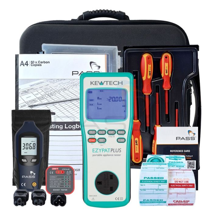 Kewtech EZYPAT-PLUS PAT Tester – PAT Essentials Kit (Bundle 1) with accessories