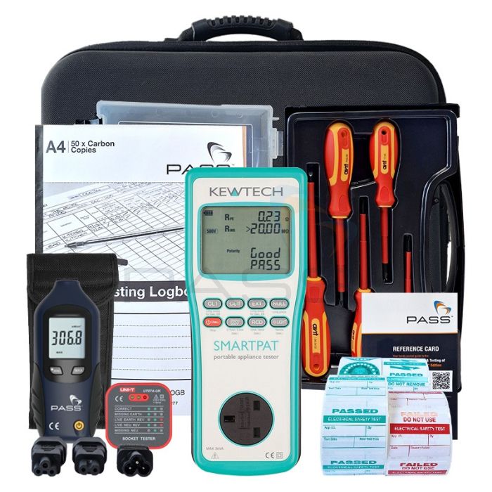 Kewtech SMARTPAT PAT Tester – PAT Essentials Kit (Bundle 1) with accessories