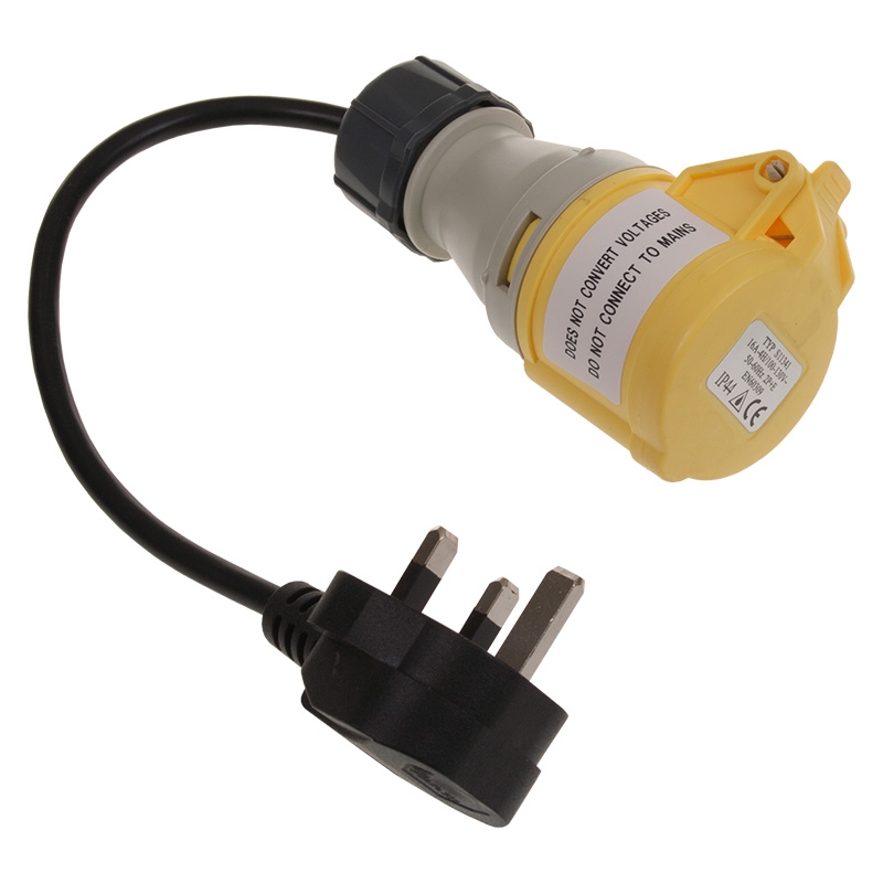 PAT Adapter – 240V, 13A Plug to 110V Female 16A, 3-Pin Socket